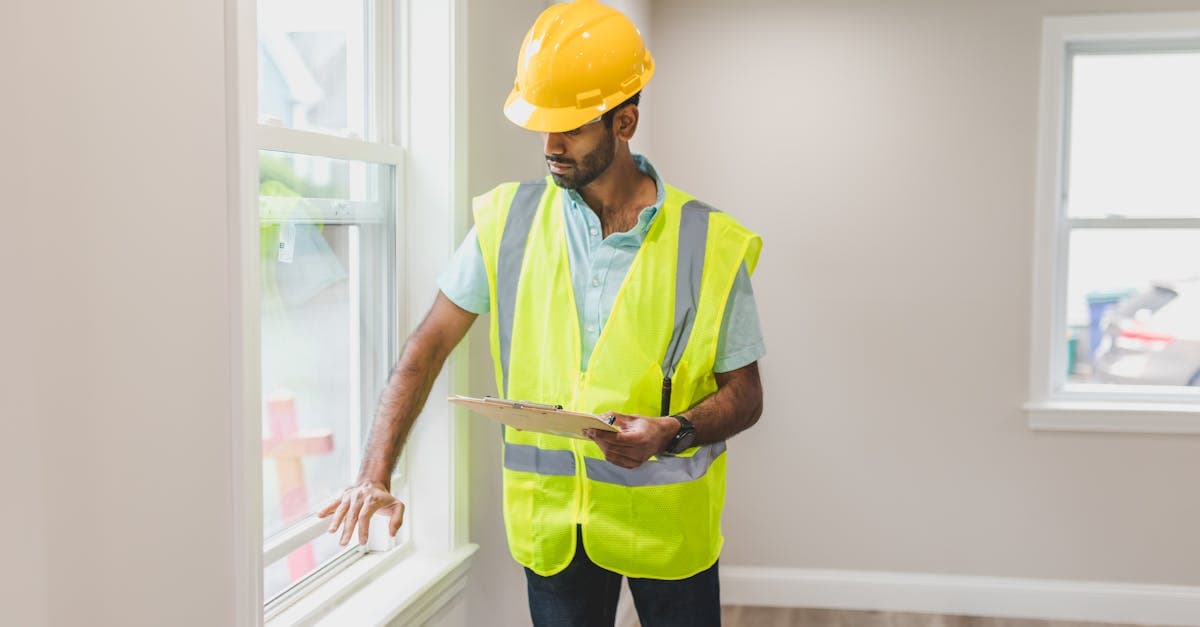 Inventory clerk inspecting a rental property with a tablet and camera